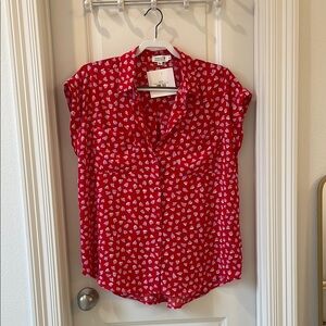 Red Heart Print Blouse